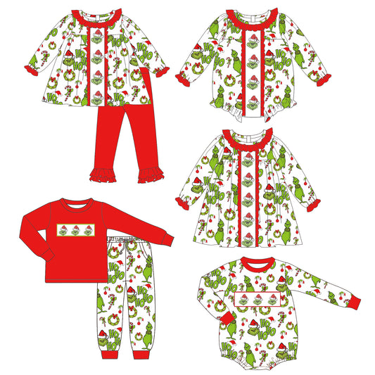 Christmas Kids Outfit Collection – Grinch Embroidered Holiday Styles