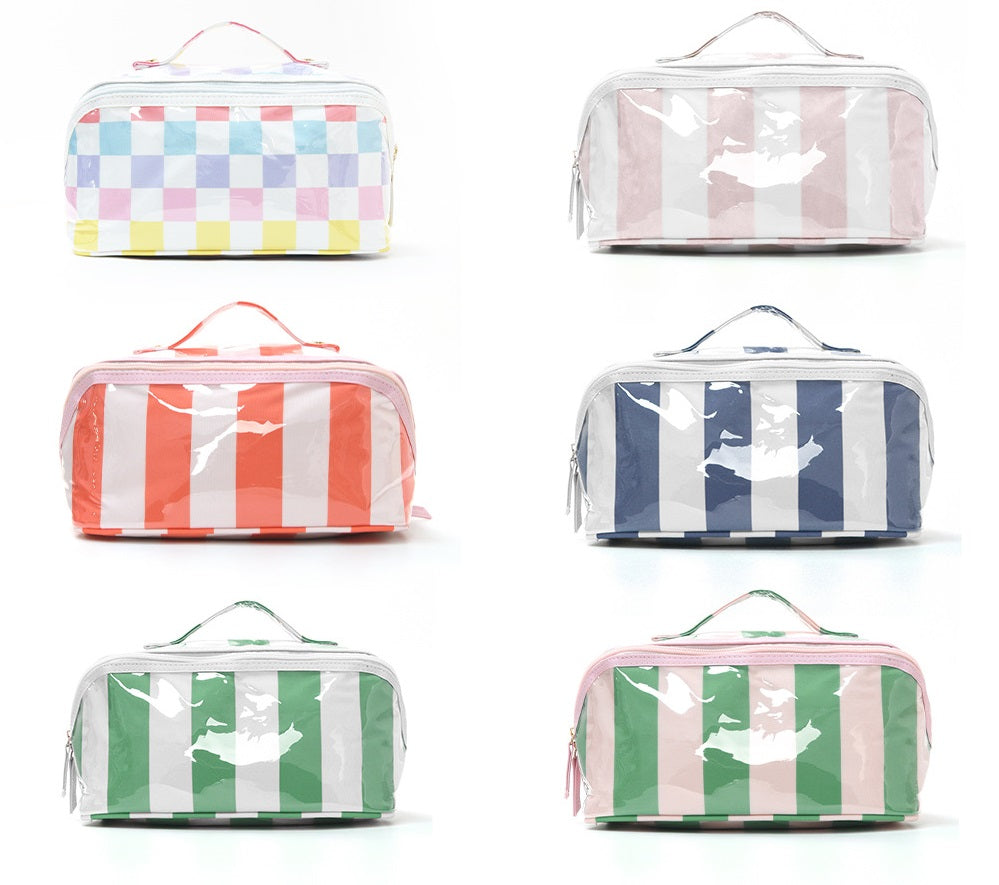 PVC Striped Waterproof Transparent Cosmetic Bag Makeup Travel Toiletry Organizer