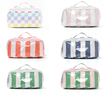 PVC Striped Waterproof Transparent Cosmetic Bag Makeup Travel Toiletry Organizer