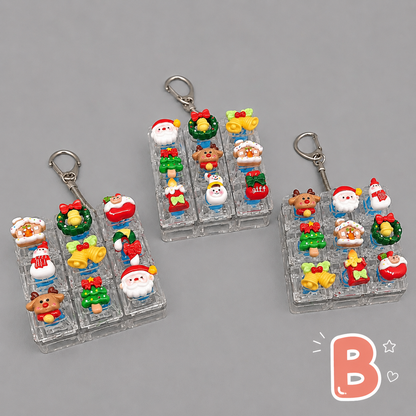 Christmas Fidget 9-Key Pressing Stress Relief Keychain with Cute Holiday Charms