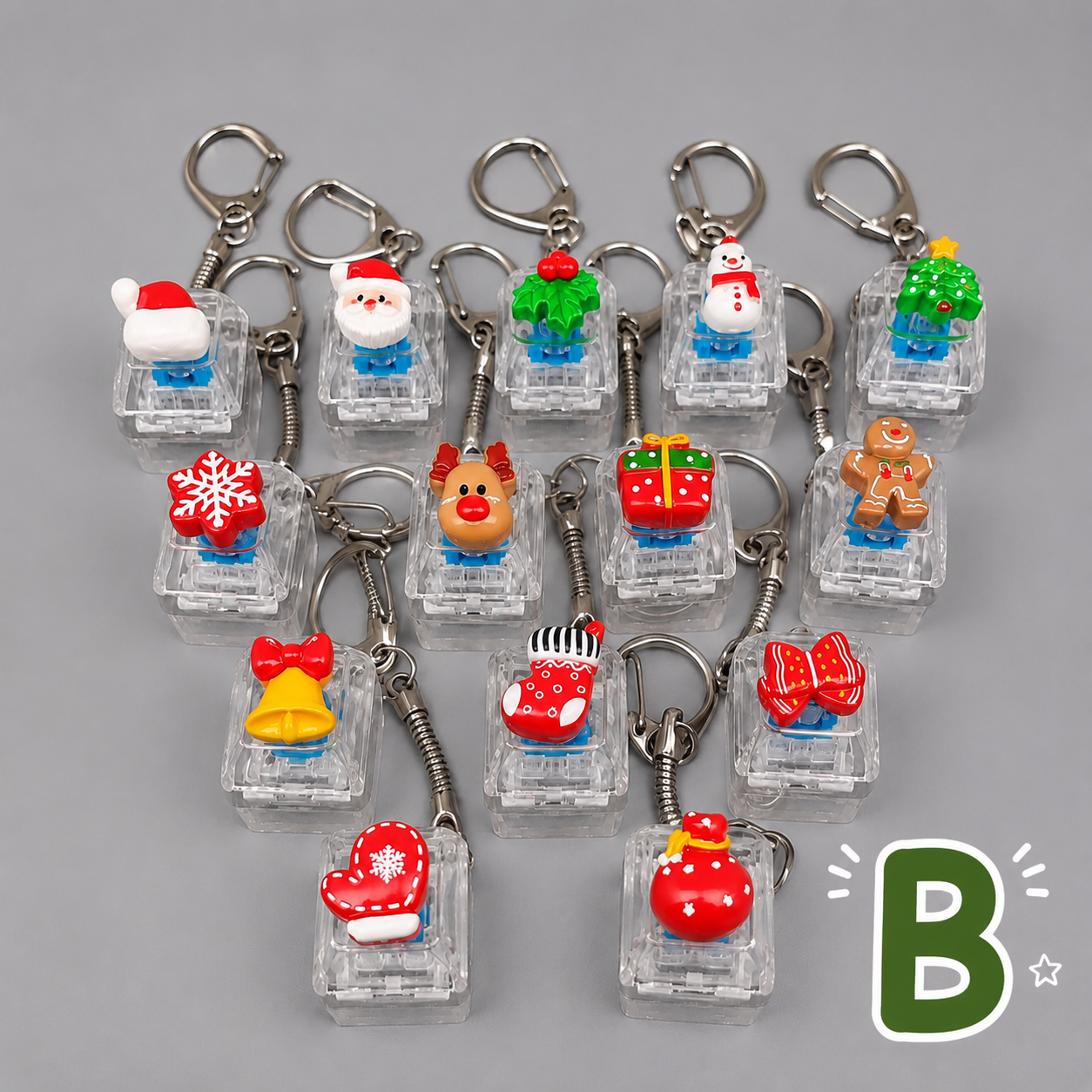 Christmas Fidget 1-Key Pressing Stress Relief Keychain with Cute Holiday Charms