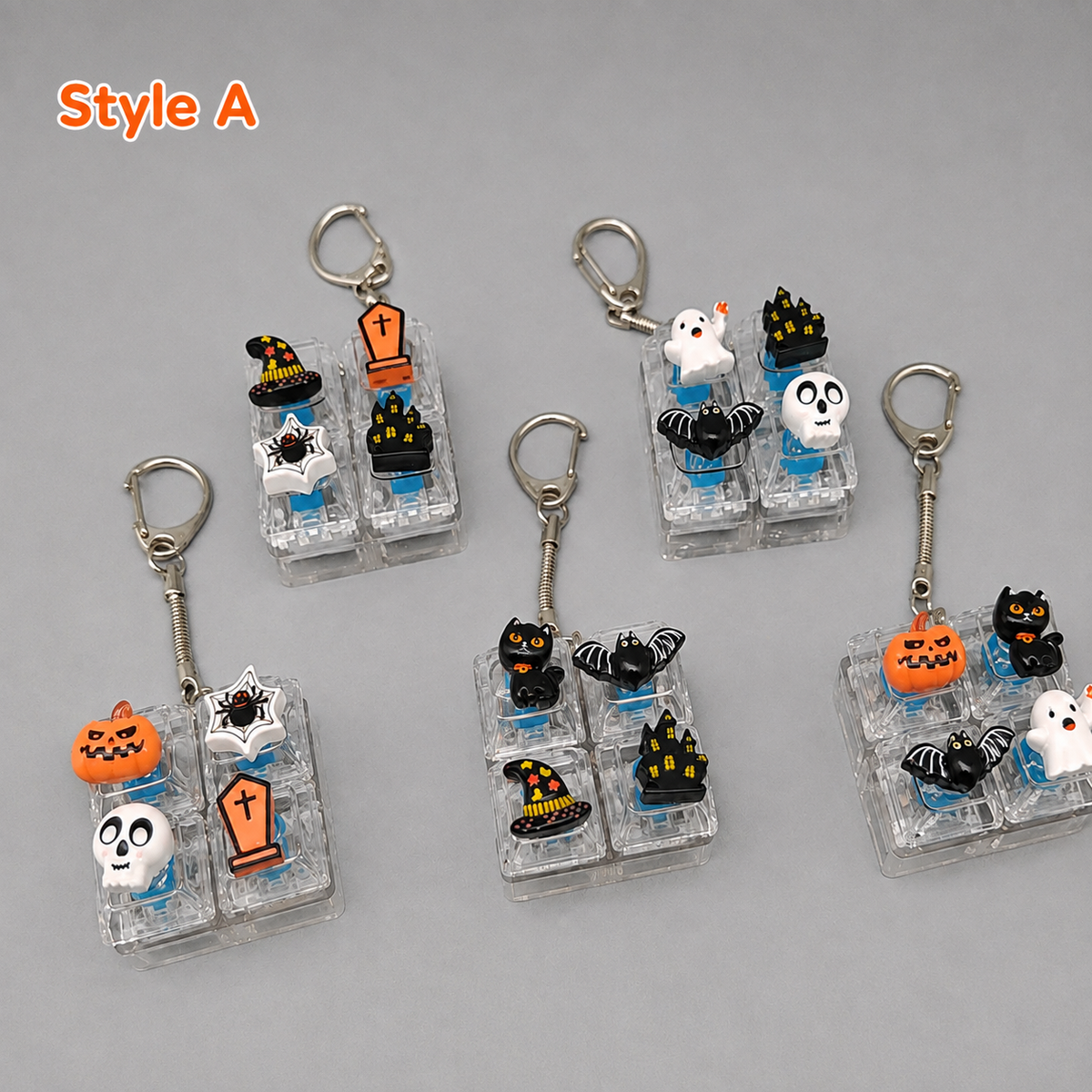 Halloween Fidget Keycap Pressing Stress Relief Keychain with Cute Holiday Charms