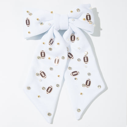Football Hair Bow with Pearls & Rhinestones – Game Day
