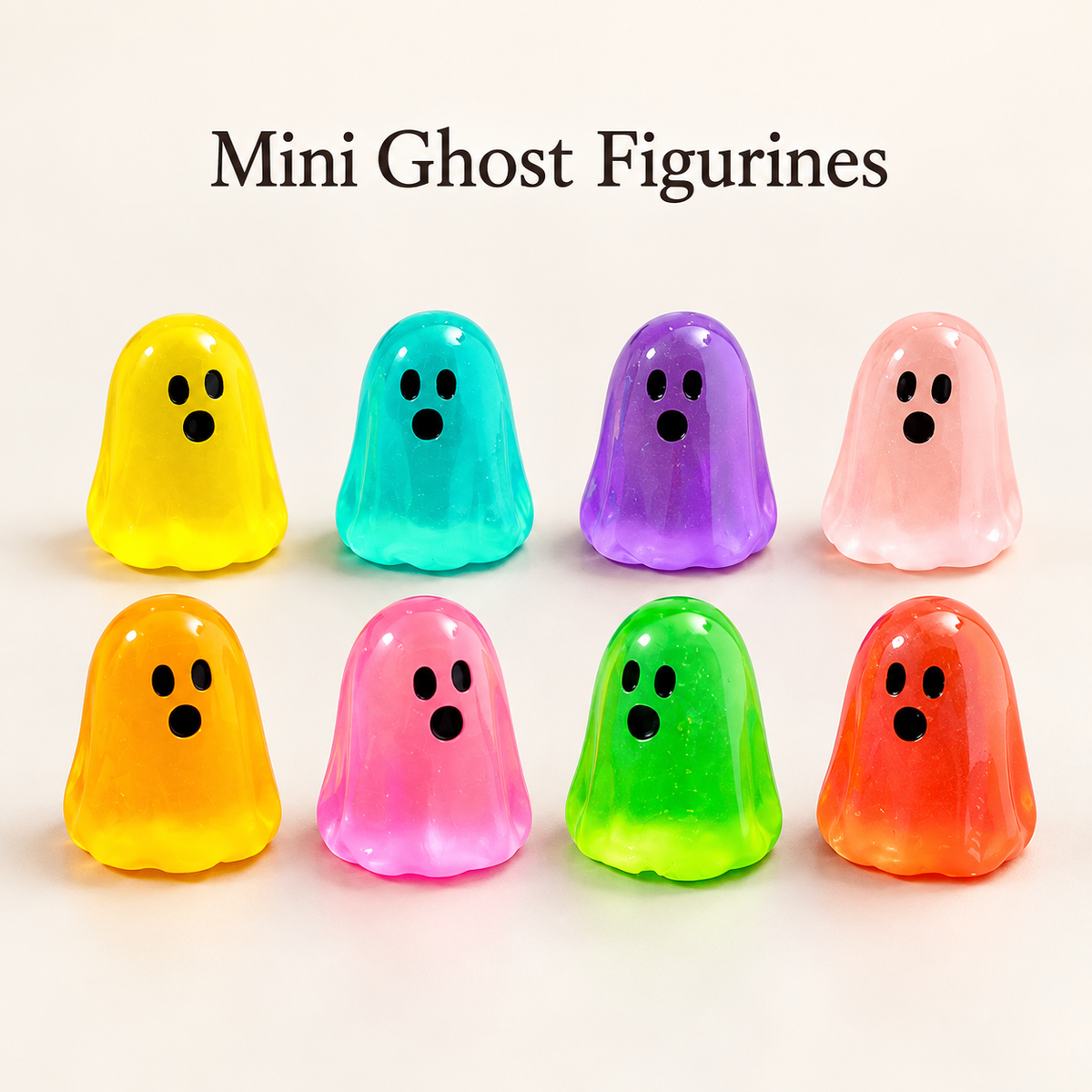 Mini Glow-in-the-Dark Ghost Figurines – Resin Halloween Tabletop Decor & Party Supplies
