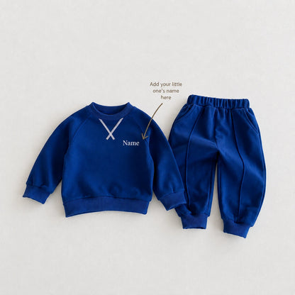 Personalized Boys Cotton Sweatshirt & Jogger Set – Custom Name Embroidery Kids Outfit