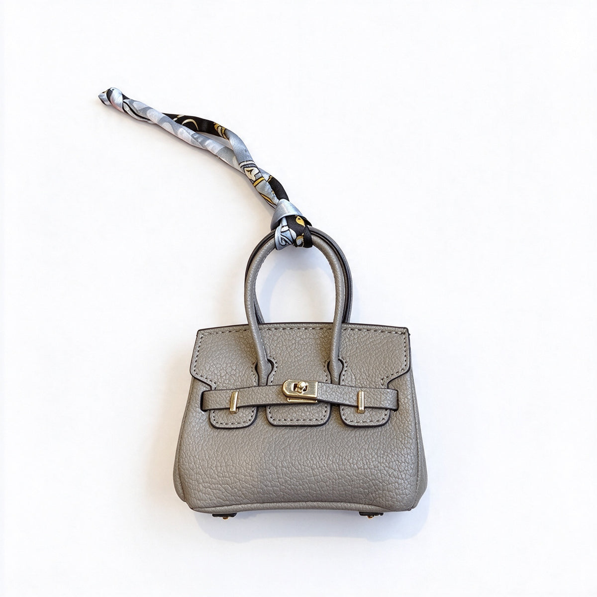 Mini Top Handle Lock Bag Handbag Charm with Scarf – Faux Leather Coin Purse