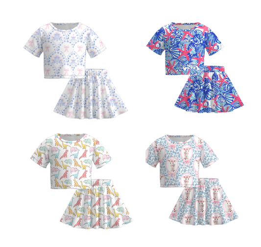 Summer Girls Dino Floral Starfish Print Toddler Skirt Set