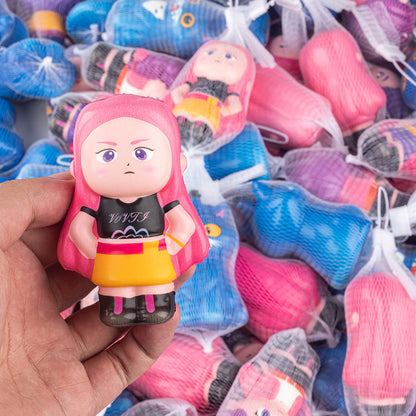 Cartoon Style Slow Rebound Squishy Stress Toy Doll Keychain Squeeze Fidget for Kids & Adult