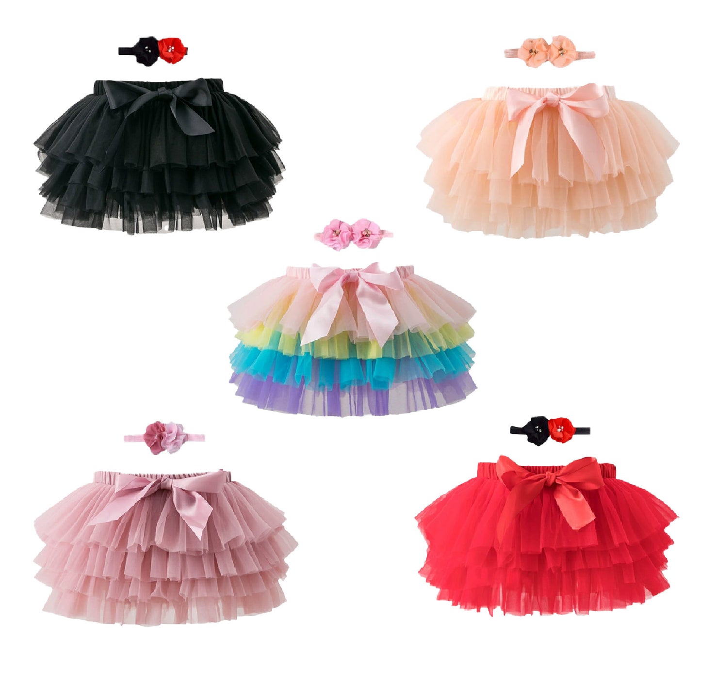 Toddler Girls Summer Multicolor Tulle Skirt With Matching Headwear
