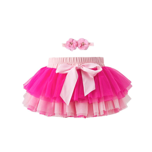 Toddler Girls Summer Colorful  Tulle Skirt With Matching Headwear
