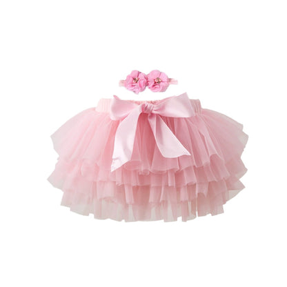 Toddler Girls Summer Colorful  Tulle Skirt With Matching Headwear