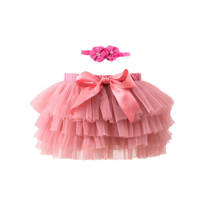 Toddler Girls Summer Colorful  Tulle Skirt With Matching Headwear