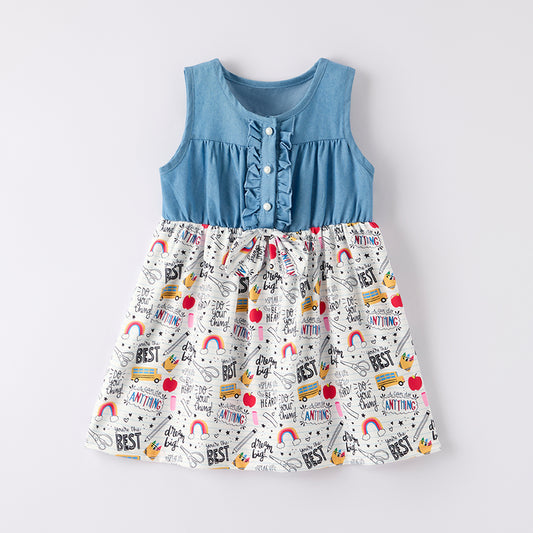 Girls Summer Back To School Rainbow Sleeveless Dress