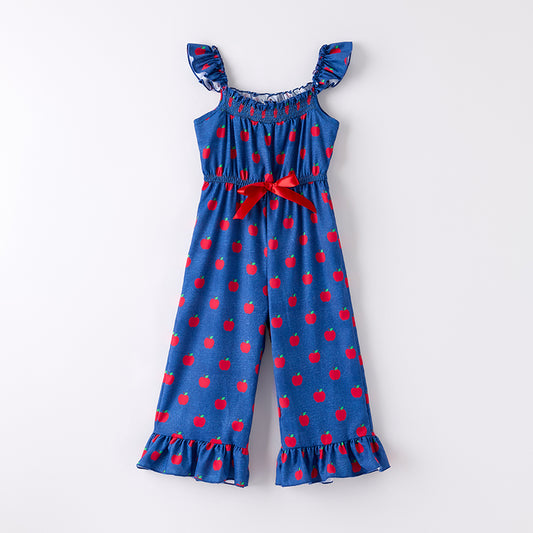 Girls Summer Chiffon Smocked Back To School Apple Jumpsuit