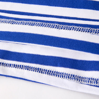 Girls Back To School Blue Stripes Apple Embroidery Dress
