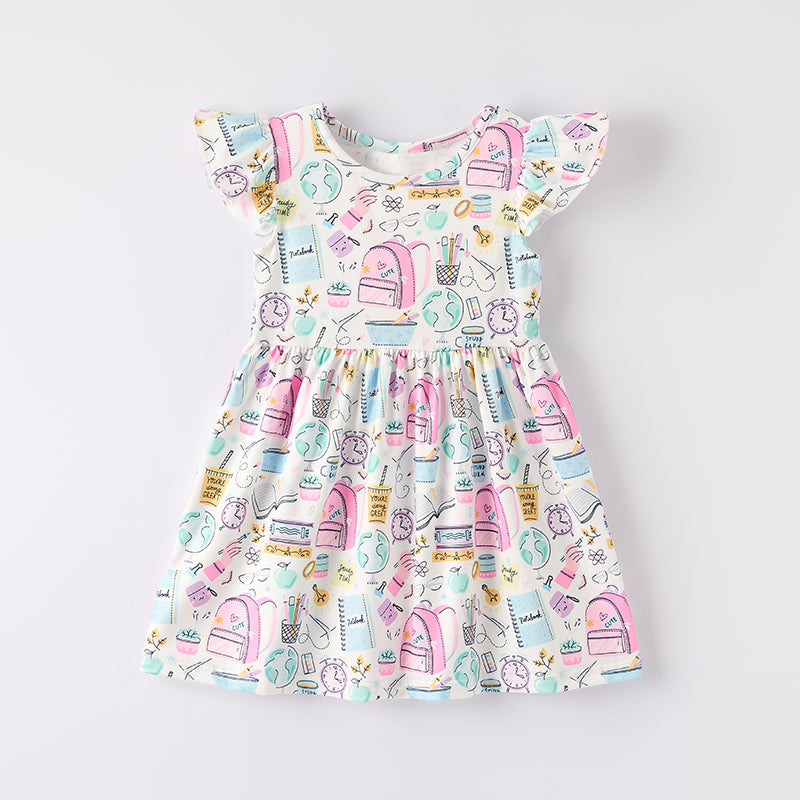 Girls Summer Back To School Print Twirl Dress
