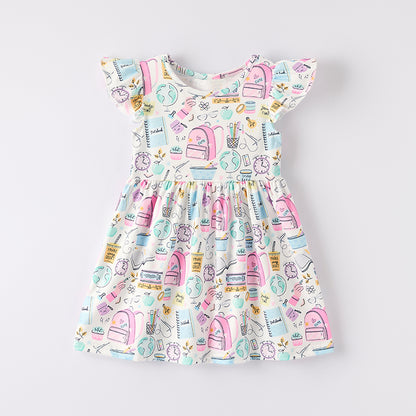 Girls Summer Back To School Print Twirl Dress