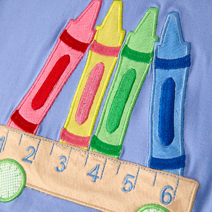 Boys Back To School Blue Pencil Embroidered Short Set