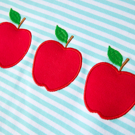 Boys Back To School Apple Applique Cotton Short Set