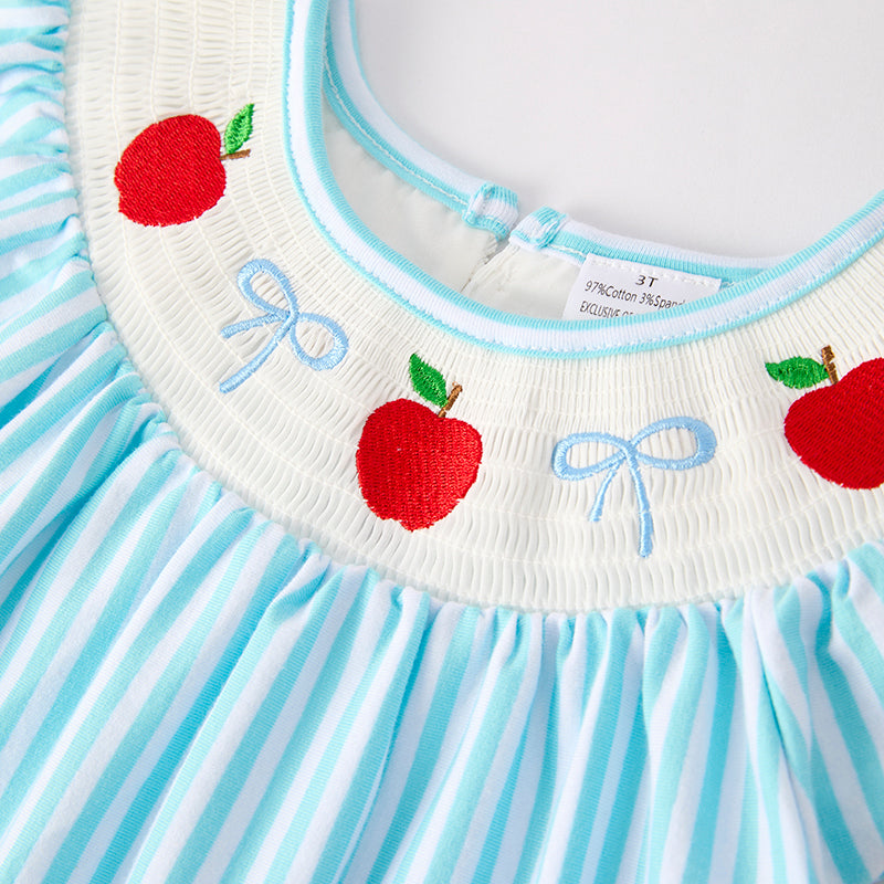 Grils Back To School Apple Bow Smocked Outfit Set