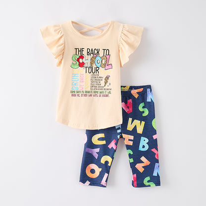 Girls Back To School Tour Letter Print Capri Set