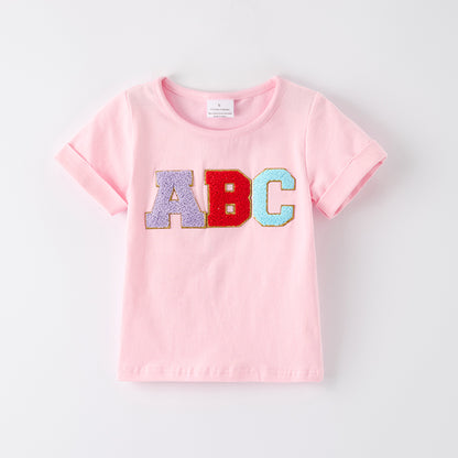 Girls Back To School ABC Chenille Applique Cotton Top