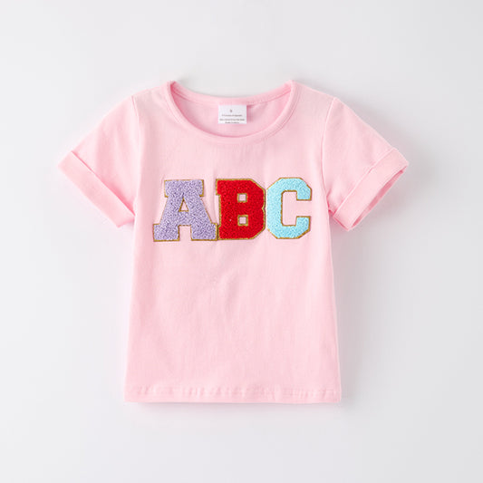 Girls Back To School ABC Chenille Applique Cotton Top