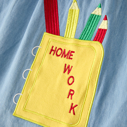 Girls Back To School HOMEWORK Applique Dress