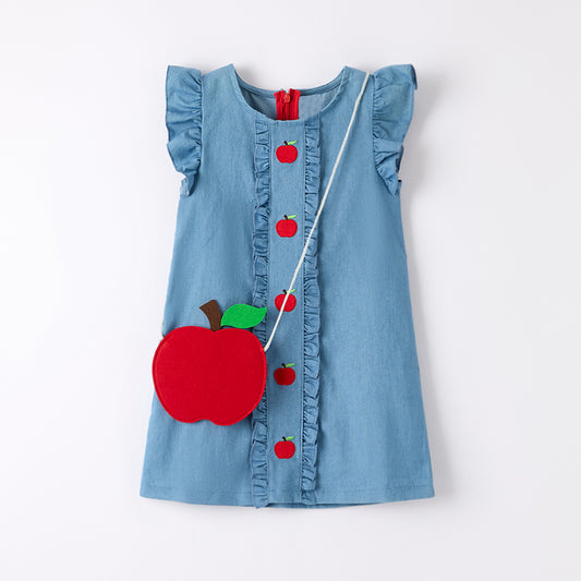 Girls Summer Back To School Applique Dress With Matching Bag