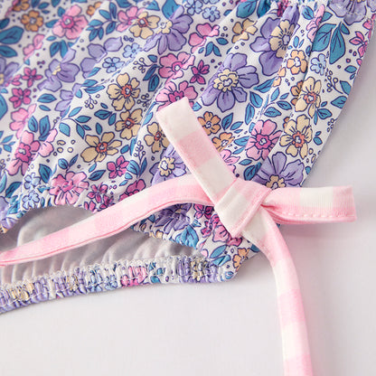 Girls' Halloween Embroidered Set – Pink Gingham Pumpkin Top + Floral Bottoms