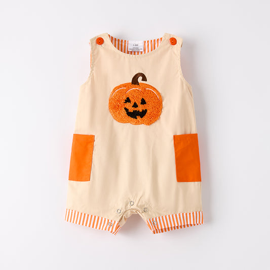 Baby Boys Halloween Pumpkin Chenille Patch Cotton Romper