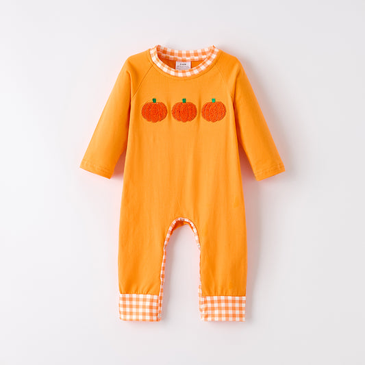 Baby Boy Halloween Pumpkin Chenille Patches Orange Romper