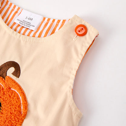Baby Boys Halloween Pumpkin Chenille Patch Cotton Romper
