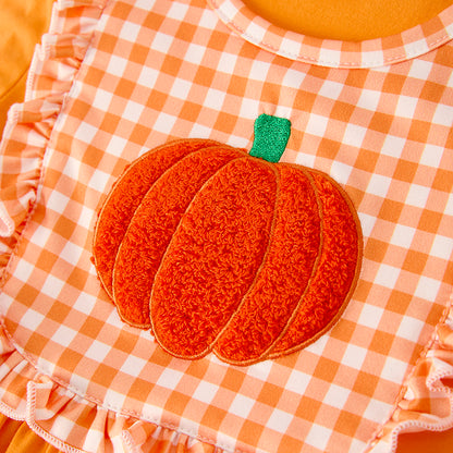 Girls Halloween Pumpkin Chenille Patches Orange Long Sleeves Dress