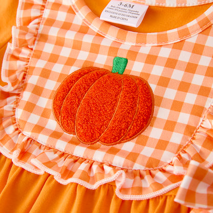 Baby Girls Halloween Pumpkin Chenille Patches Long Sleeves Romper