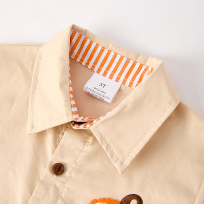 Boys Halloween Pumpkin Chenille Patch Cotton Shirt