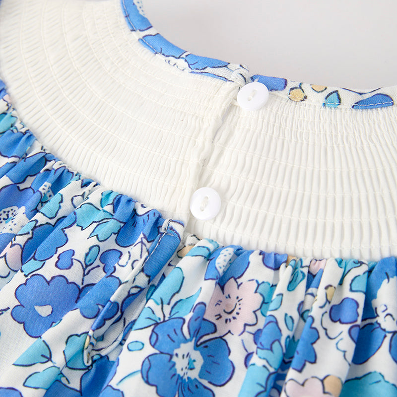Girls Summer Blue Floral "JESUS LOVES ME" Smocked Dress