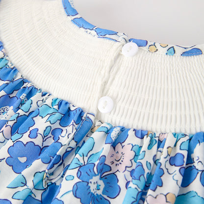 Girls Summer Blue Floral "JESUS LOVES ME" Smocked Dress