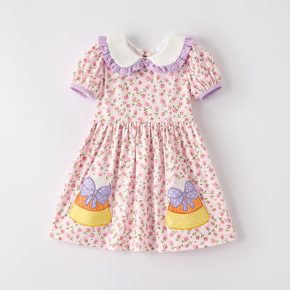 Girls Halloween Floral Corn Applique Cute Dress
