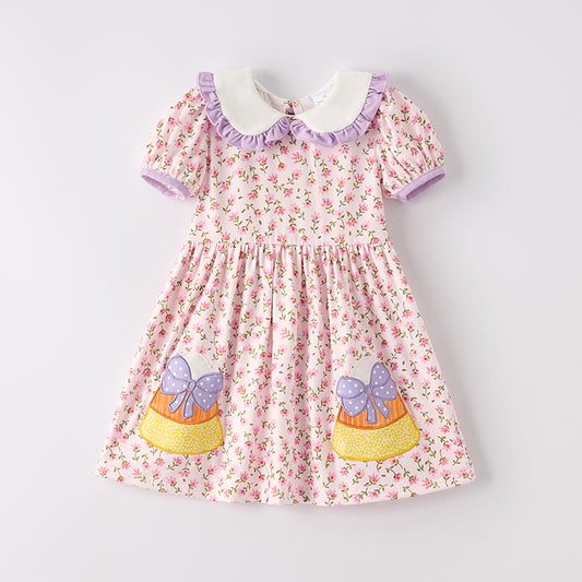 Girls Halloween Floral Corn Applique Cute Dress
