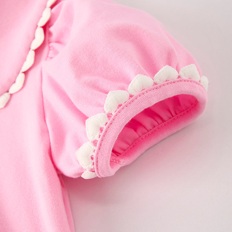 Girls Halloween Pink Ghost Applique Bow Embroidery Dress