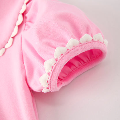 Girls Halloween Pink Ghost Applique Bow Embroidery Dress