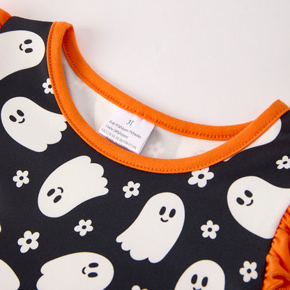 Girls Halloween Black Ghost Orange Tulle Dress