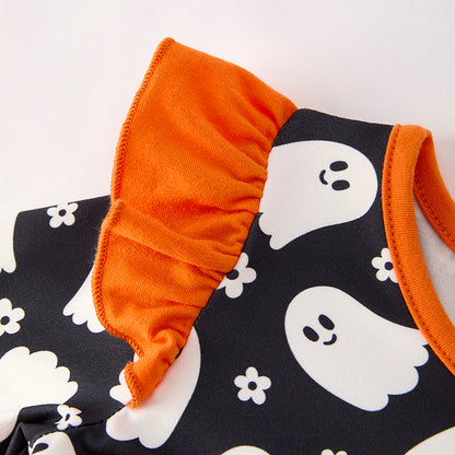Girls Halloween Black Ghost Orange Tulle Dress
