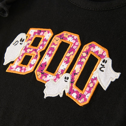 Baby Girls Halloween Boo Ghost Embroidery Floral Romper