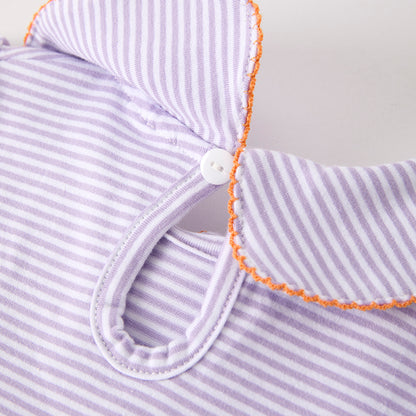 Girls Halloween Pumpkin Embroidery Lavender Stripes Dress