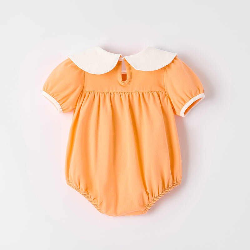 Baby Girls' Halloween Orange Pumpkin Embroidery Romper