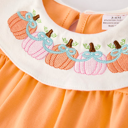 Baby Girls' Halloween Orange Pumpkin Embroidery Romper