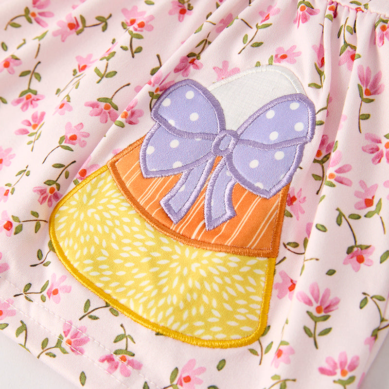 Baby Girls Halloween Corn Applique Lavender Romper Set