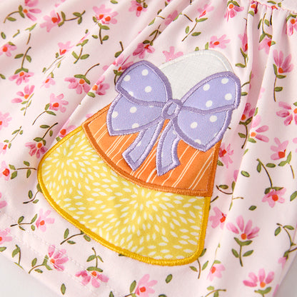 Baby Girls Halloween Corn Applique Lavender Romper Set